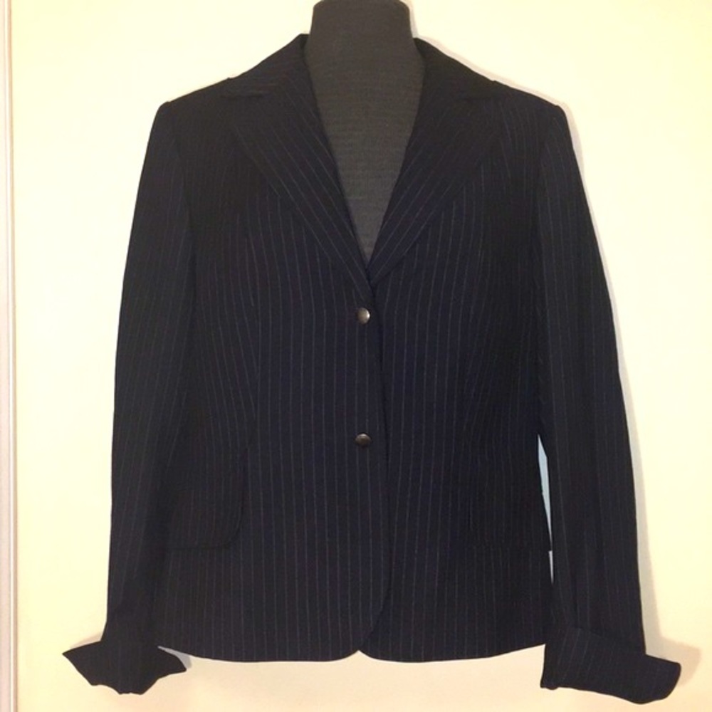 Calvin Klein Black Fitted Fully Lined Pinstripe Blazer Size 8-Double Button